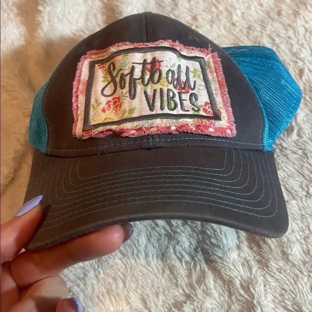 Softball Vibes Cap with Blue Mesh